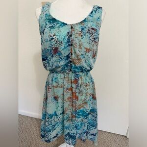 Mossimo Hi Lo Dress Blue Orange Sleeveless Scoop Neck Asymmetrical Sz M